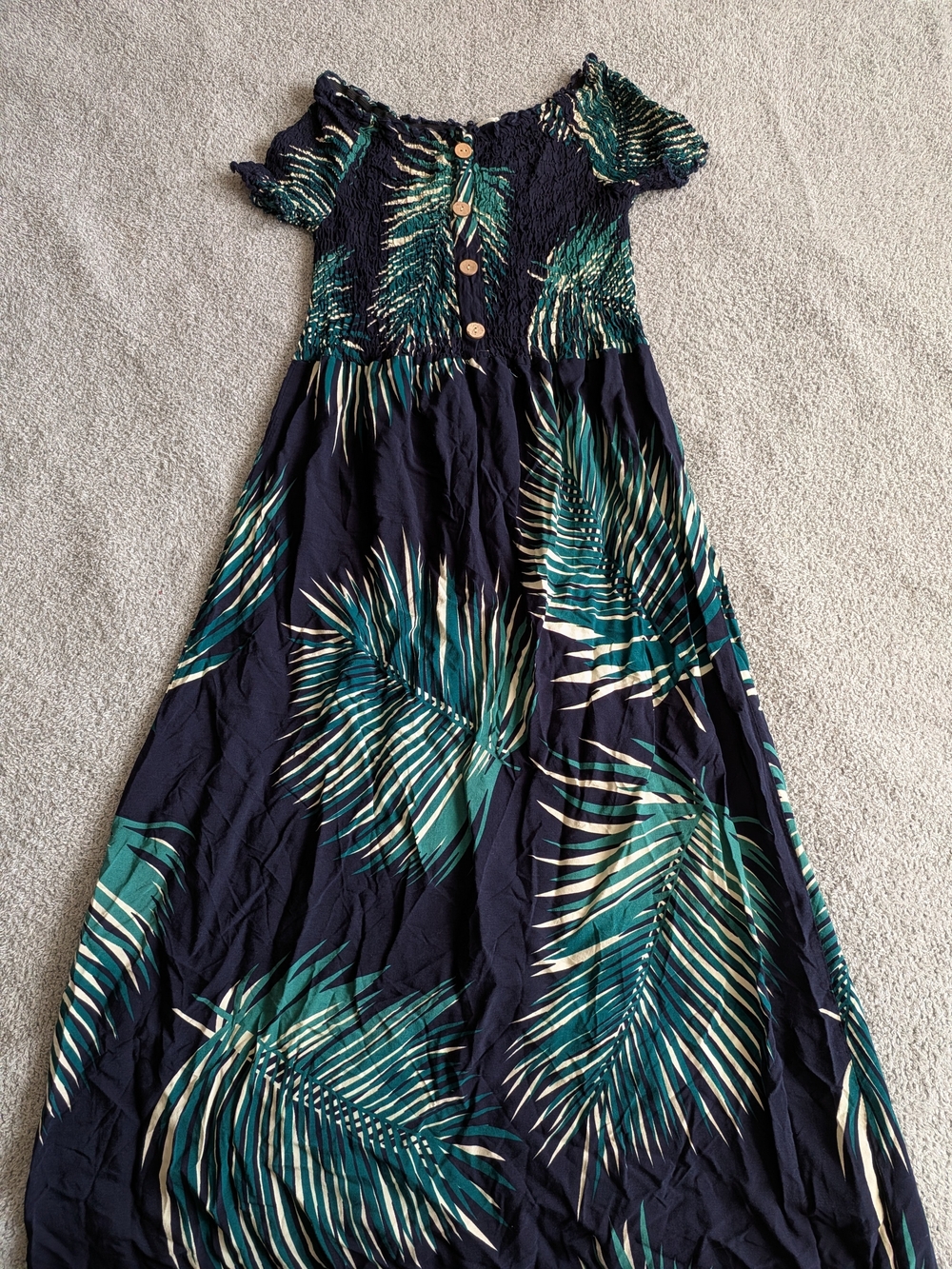 🌼B2G1🌼 Navy Tropical Print Maxi Dress with Smocked Bodice